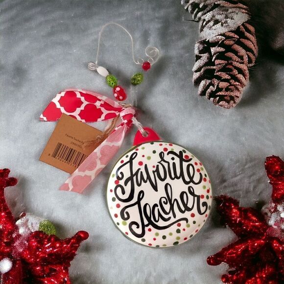 Glory Haus Favorite Teacher Ornament Puffy Christmas Love Joy Faith Ceramic Bead - Picture 15 of 16